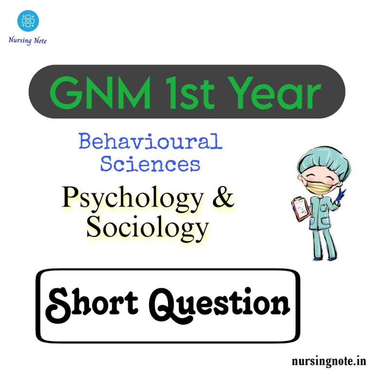 GNM Previous Year Question Paper of Behavioral Sciences (Psychology & Sociology) Short Question and Answer for GNM 1st Year